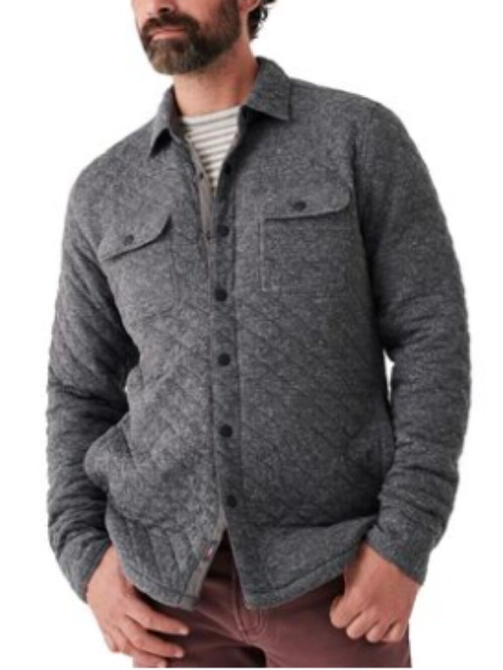 Faherty Epic Quilted Fleece CPO Shirt Shacket Gray Snap Button Cotton Sz Medium